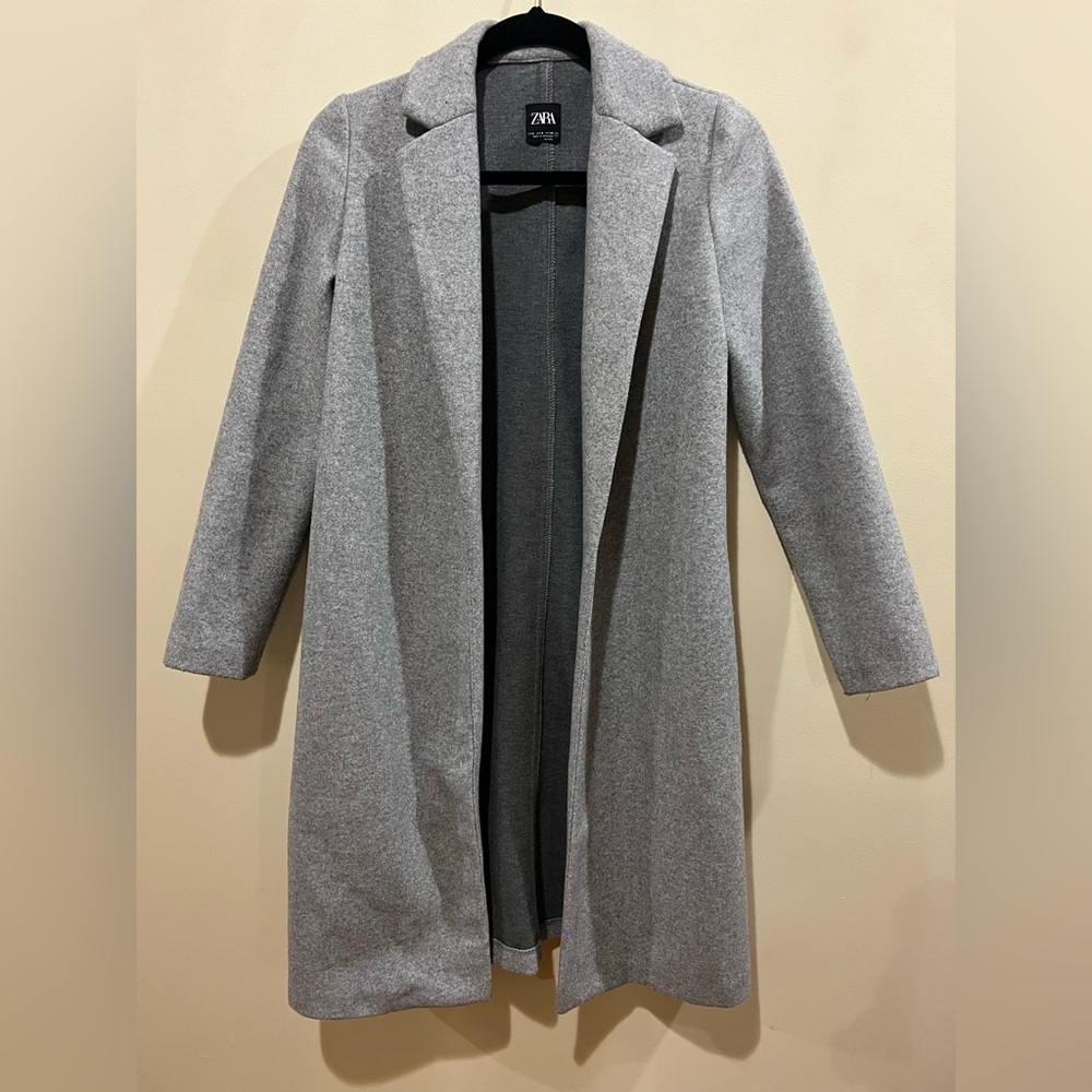 ZARA gray long length lapel open front coat